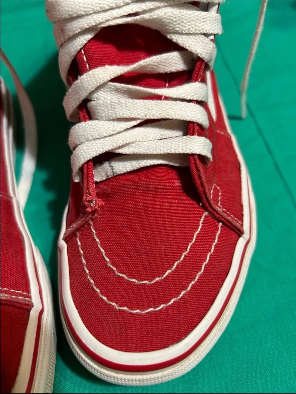 Vans Kids Red and White High Top Skate Sneakers